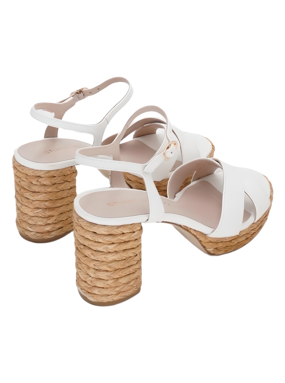 Stuart Weitzman Dayna Platform 80 Cream Leather Raffia Wedge Sandals Size 8.5B - Picture 3 of 6